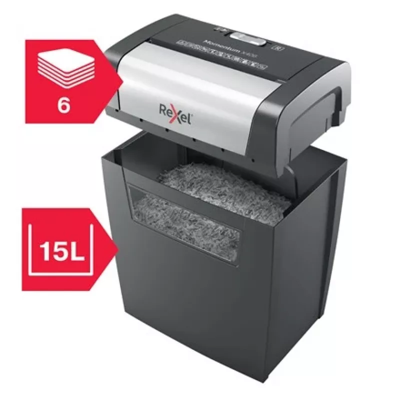 Rexel Momentum X406 triturador de papel P4, corte cruzado, 4 x 30 mm, 6 folhas, 15 l