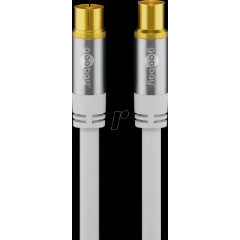 Goobay Cabo de antena de TV (tipo 135 dB), blindado 4 vezes, 3 m, branco – banhado a ouro, ficha fêmea coaxial > ficha macho coaxial (70318)