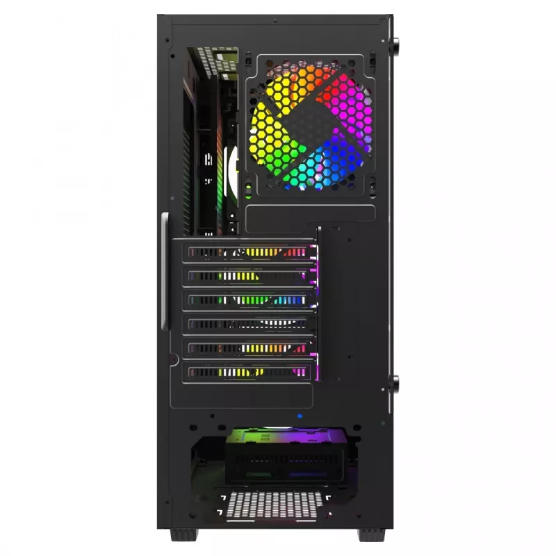 Savio Noctis Glass RGB Cube caixa para PC, ATX/Micro-ATX/Mini-ITX, frente de vidro temperado, ventoinhas RGB, preta