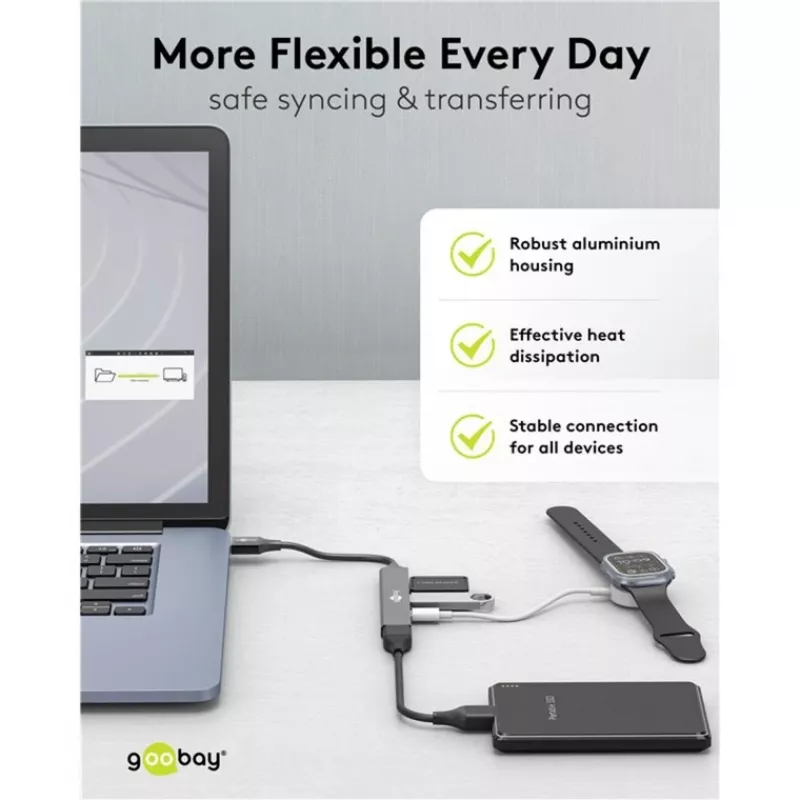 Hub USB Goobay Slim 4 portas, USB-A para USB-C™/USB-A, USB 3.2 (74458)