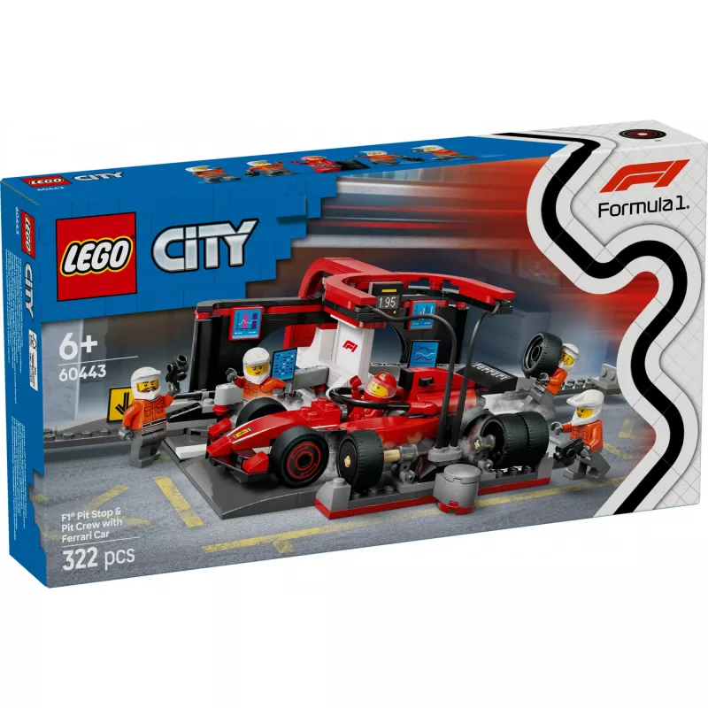 LEGO City conjunto de boxes F1 60443 – Carro Ferrari F1, 322 peças, 5 minifiguras, idade 6+
