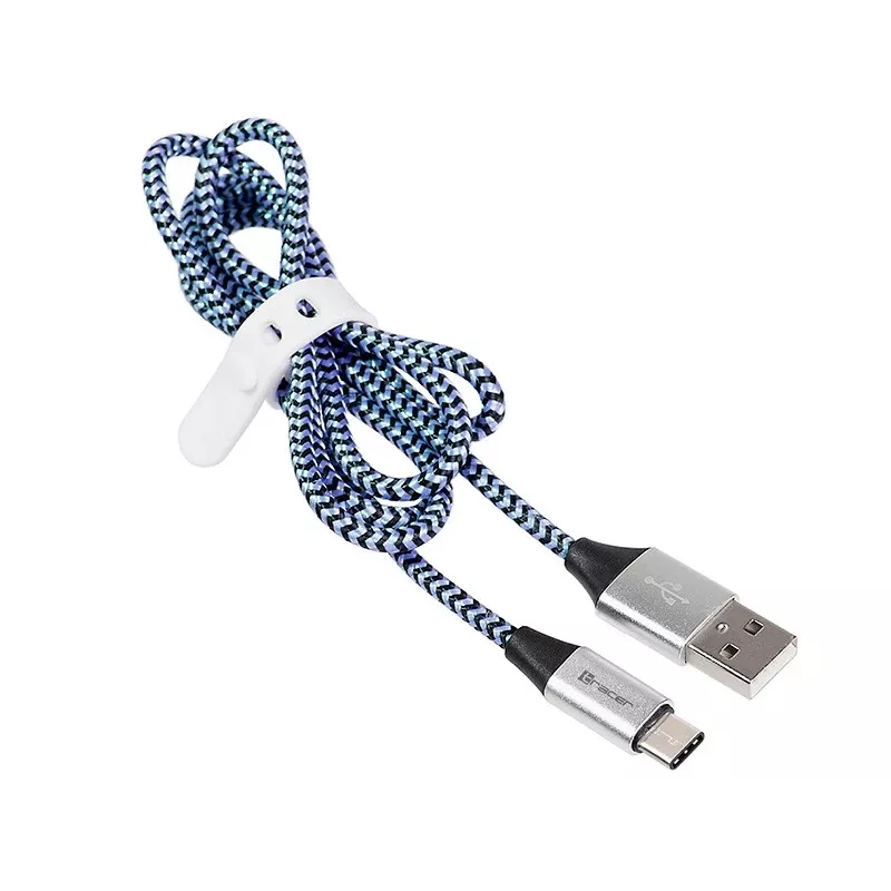 Cabo USB Tracer TRAKBK46266 USB 2.0 1 m USB-C USB-A preto azul prateado