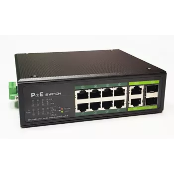 Switch PoE industrial 100Mbps 8 portas + 2G uplink portas RJ45 ou SFP, -40 °C, IEEE802.3af/at