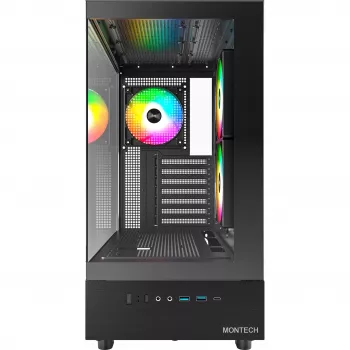 Caixa Midi-Tower Montech XR, vidro temperado – preto