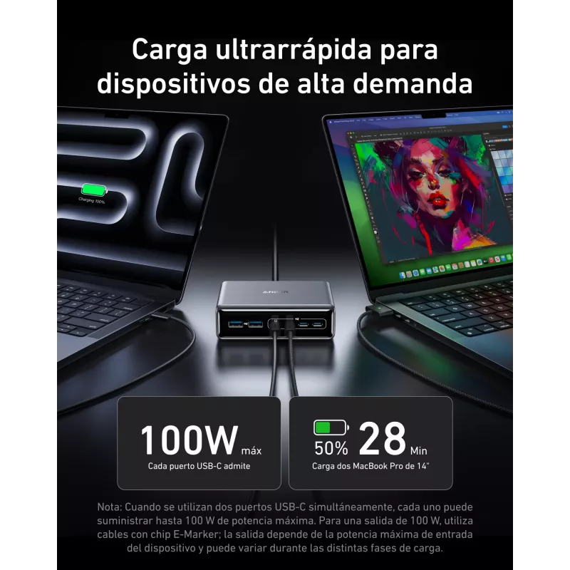 Carregador GeNPrime 200W GaN 4xUSB-C 2xUSB-A preto