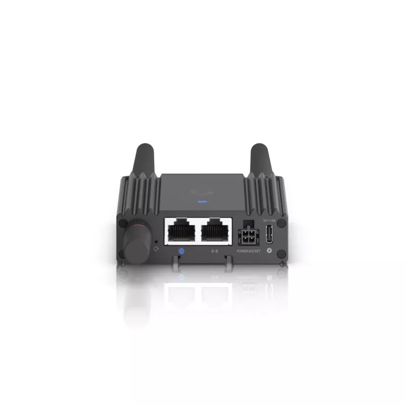 Router de rede móvel Ubiquiti UMR-Ultra — 4G LTE, NanoSIM, Wi-Fi 2,4 GHz (802.11g), 2x RJ-45, 3 antenas SMA externas, 5–30 V DC