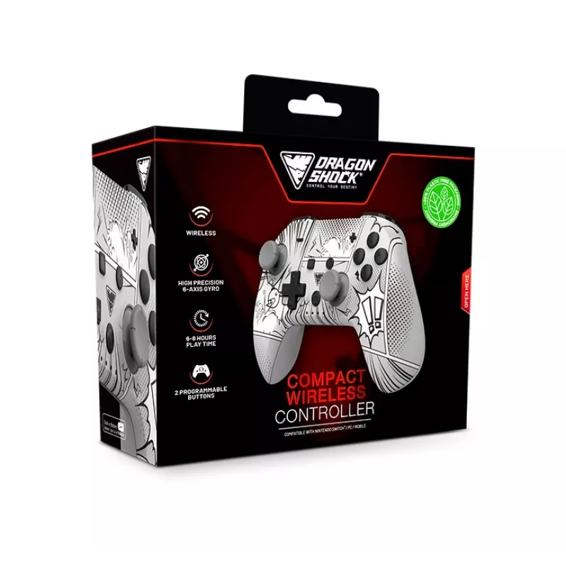 DragonShock PopTop Compact, comando, Nintendo Switch, botão Voltar, D-Pad, botão Home, botão Reset, sem fios, Bluetooth, USB Type-C