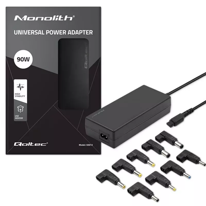 Fonte de alimentação universal automática Qoltec 50012 90W | 9 fichas | +cabo de alimentação