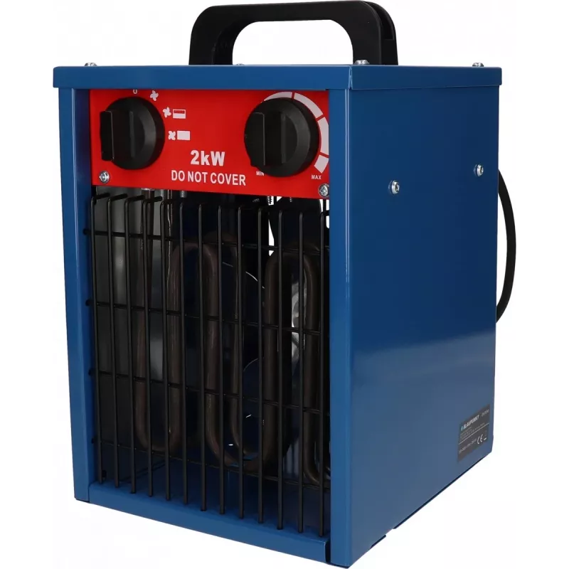 Aquecedor elétrico com ventilador BLAUPUNKT EH7010 – 2000 W, elemento em aço inoxidável, IPX4, instalação no chão, para até 22 m², preto/azul/vermelho