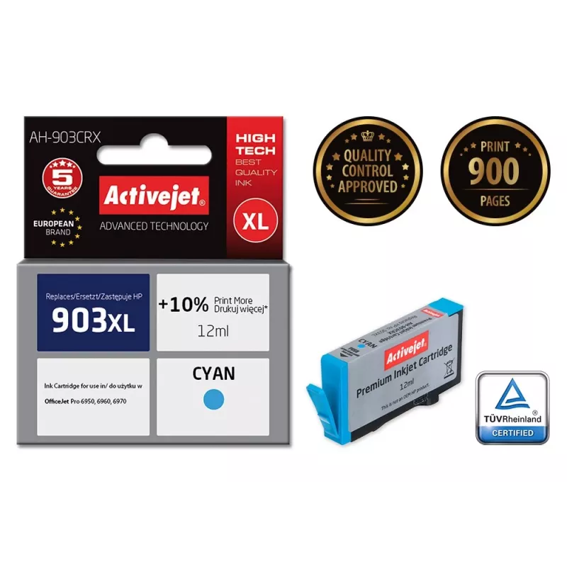 Tinteiro Activejet AH-903CRX (substituto para HP 903XL T6M03AE; Premium; 12 ml; ciano)
