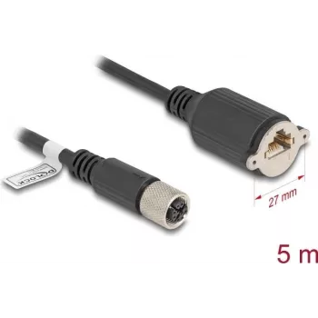 Cabo de rede DeLOCK M12 X-codificado 8 pinos fêmea para RJ45 Cat.6A 5 m preto