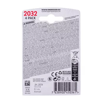 PILHA ENERGIZER SPECIALIZED CR2032, 4 unid., 3V, ECO