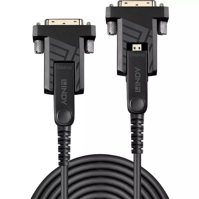 Cabo Micro HDMI híbrido de fibra ótica Lindy 10m 18G com conectores HDMI e DVI removíveis