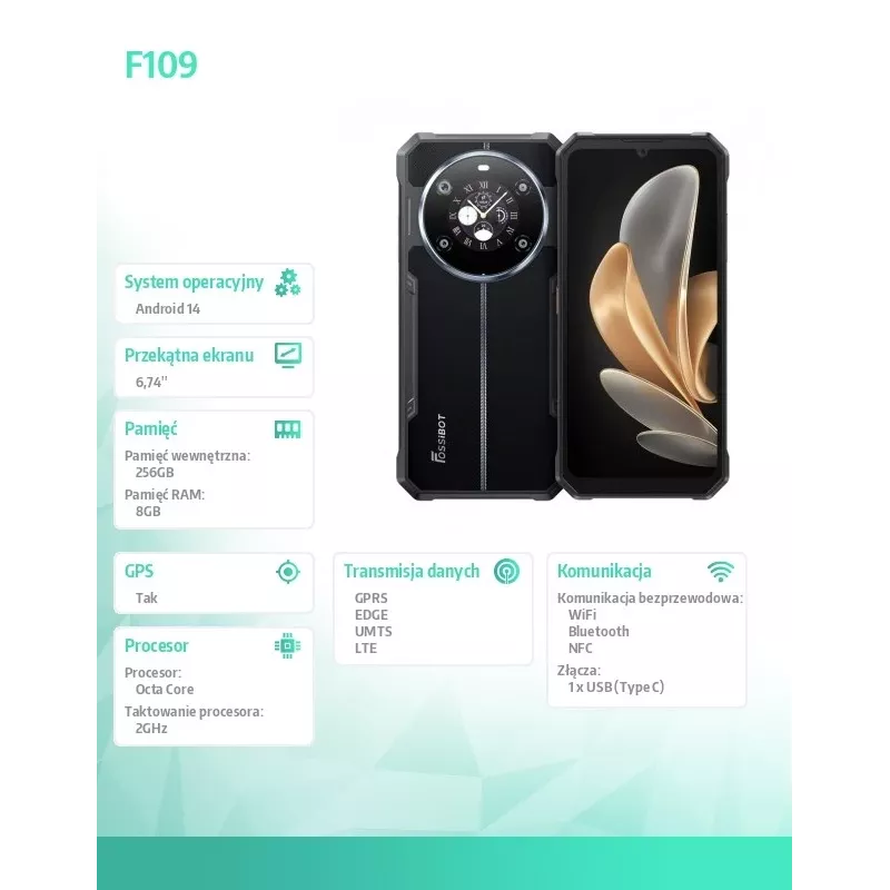 Smartphone FOSSiBOT F109 preto – smartphone compacto, cor: preto