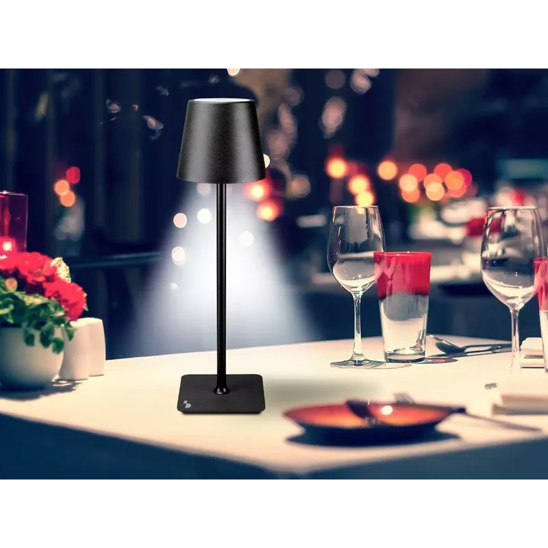 Beper P201UTP118 candeeiro de mesa LED recarregável, 1,5 W, interruptor tátil, regulável, adaptador para garrafa de 33 mm, resistente à água, preto