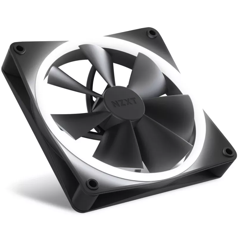 Ventoinha de caixa NZXT F140 RGB 14 cm, preta, 500–1800 rpm, rolamento fluido dinâmico, 4 pinos, 18 LEDs