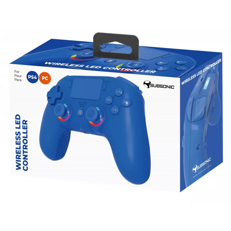 Comando LED sem fios SUBSONIC SA5639-3 para PS4 e PC, comando sem fios azul
