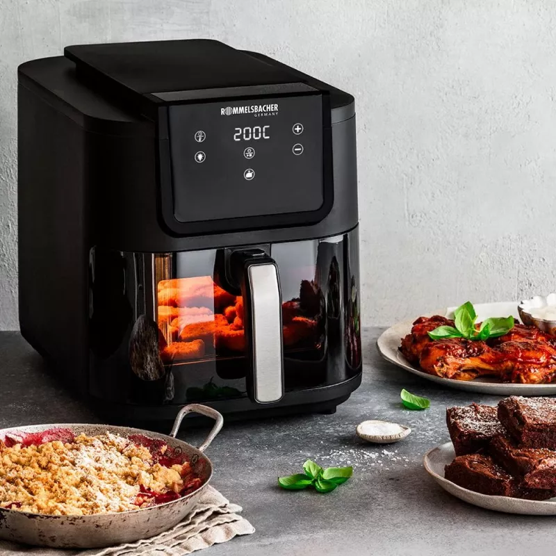 Fritadeira de ar quente Rommelsbacher FRH 1700 Single 8 L aparelho de bancada 1700 W com 10 programas e visor LED