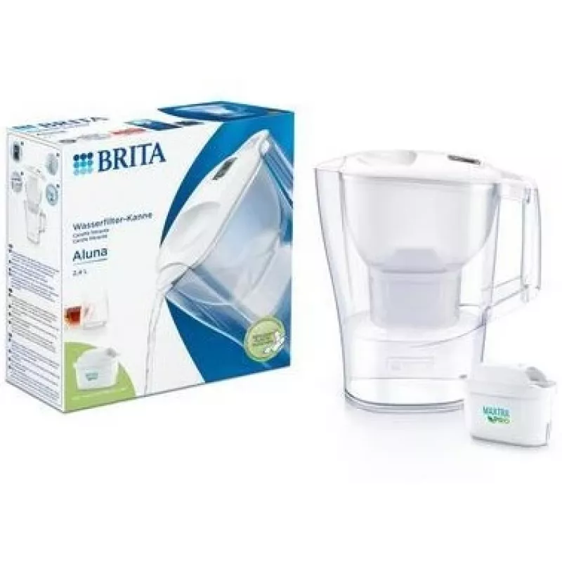 Jarra de filtragem de água BRITA Aluna Transparente Branco — 2,4 l total / 1,4 l filtrada, MAXTRA, lavável na máquina de lavar louça