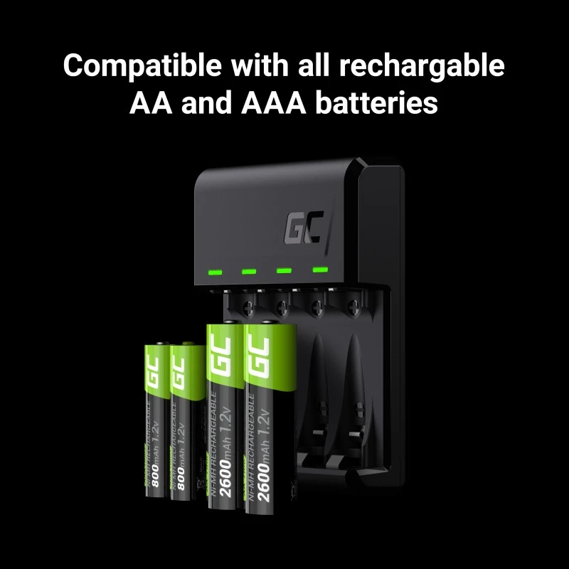 Carregador Green Cell GC VitalCharger com 4× pilhas recarregáveis AA 2000mAh NiMH