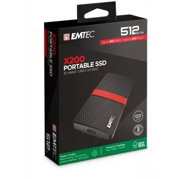 SSD Emtec 512GB USB Type-C 3.2 Gen 1 preto vermelho X200