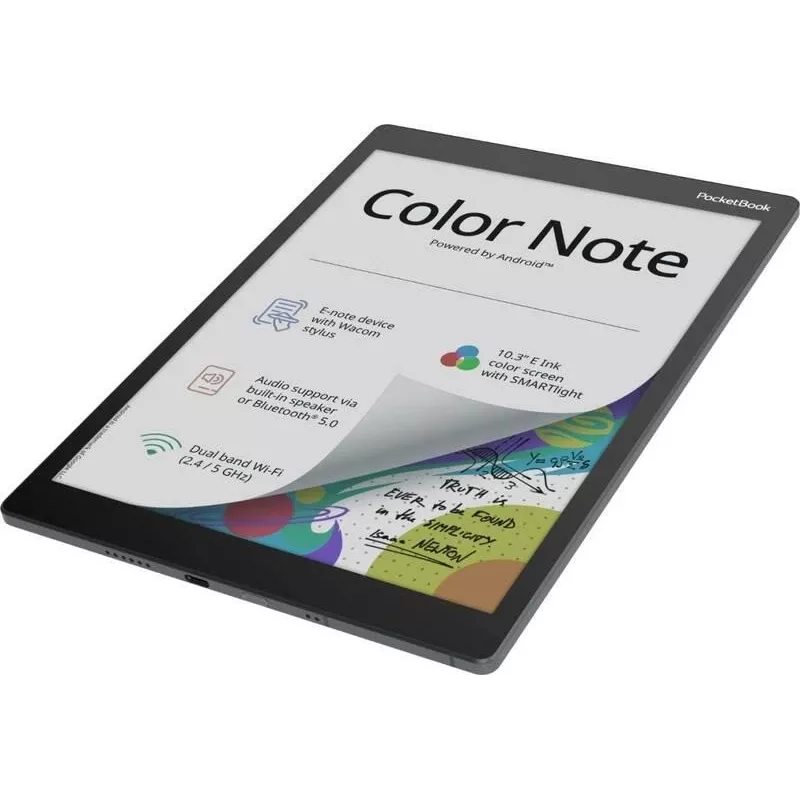 Leitor de e-books PocketBook Color Note 10,3 polegadas E Ink Kaleido, 32 GB, Wi‑Fi, ecrã tátil, Preto/Azul