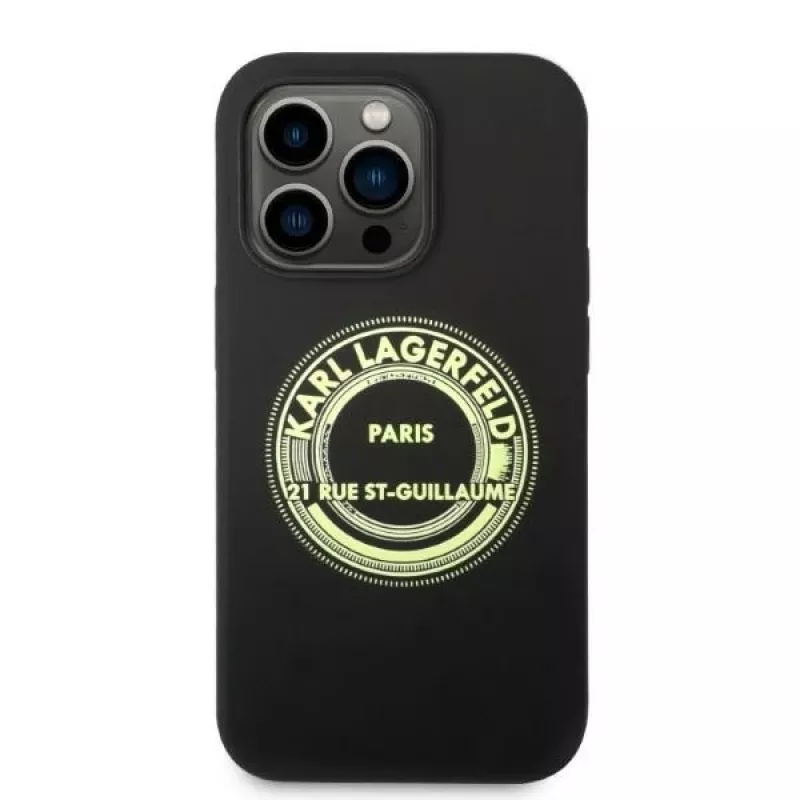 Capa Soft Cover Silicone RSG preta Karl Lagerfeld para Apple iPhone 14 Pro KLHCP14LSRSGRCK