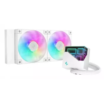 Refrigeração líquida All-in-One DeepCool LT240 White — radiador de 240 mm, 2 ventoinhas PWM de 120 mm (600–2400 rpm), tubos de 41 cm, para LGA1150