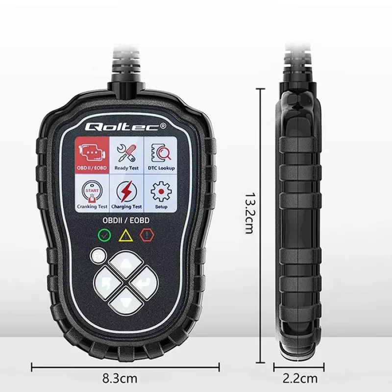 Testador de diagnóstico OBDII QOLTEC ProLine 50685 — scanner OBD-II automóvel para sistemas de 8V/25V