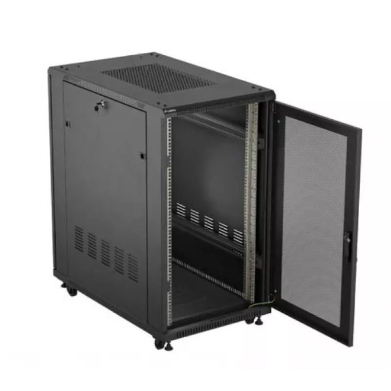 Armário rack 19 polegadas LANBERG FF01-6022-23B, 22U, 600×1000 mm, preto, portas perfuradas