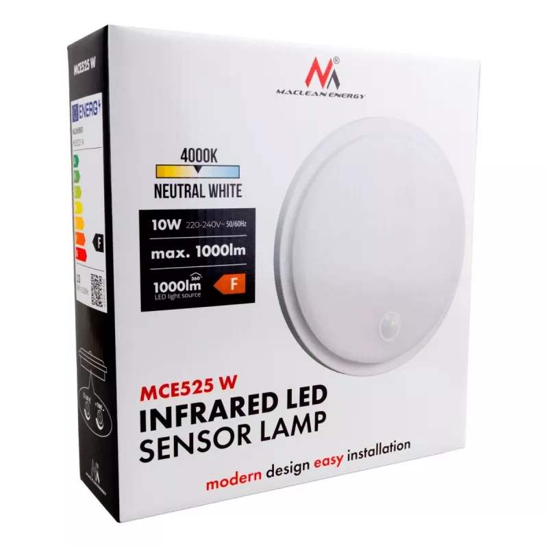 Lâmpada LED com sensor PIR MACLEAN MCE525 W — candeeiro LED exterior com sensor de movimento