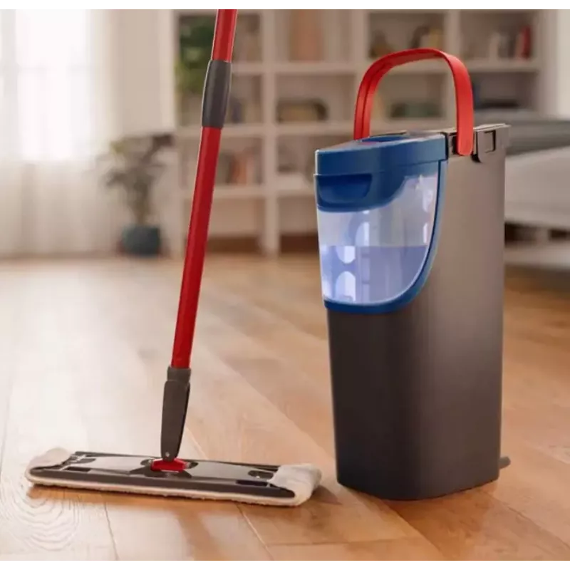 Vileda H2PrO 175775 conjunto de esfregona plana com sistema de dois depósitos, microfibra, preto/vermelho
