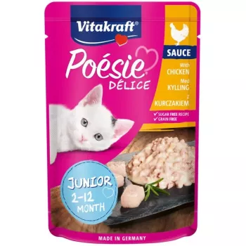 Comida húmida para gatos Vitakraft Poésie Délice Junior — frango, 85 g saco, proteína 8,5 %, gordura 5 %, humidade 84 %