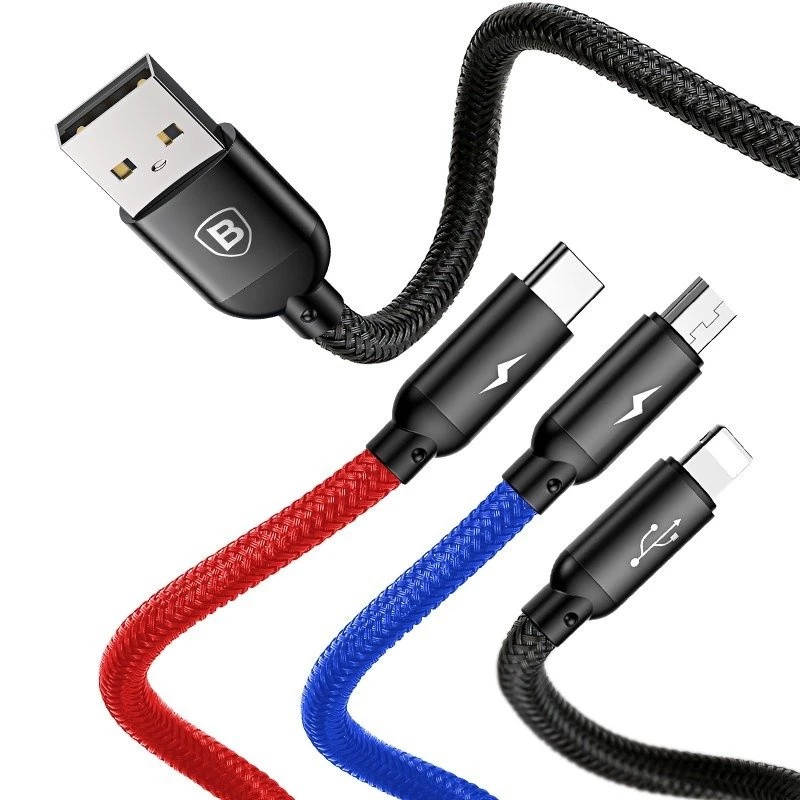 BASEUS Colorfone CAMLT-BSY01 cabo USB 1,2 m USB A 3 x USB C preto, vermelho, azul