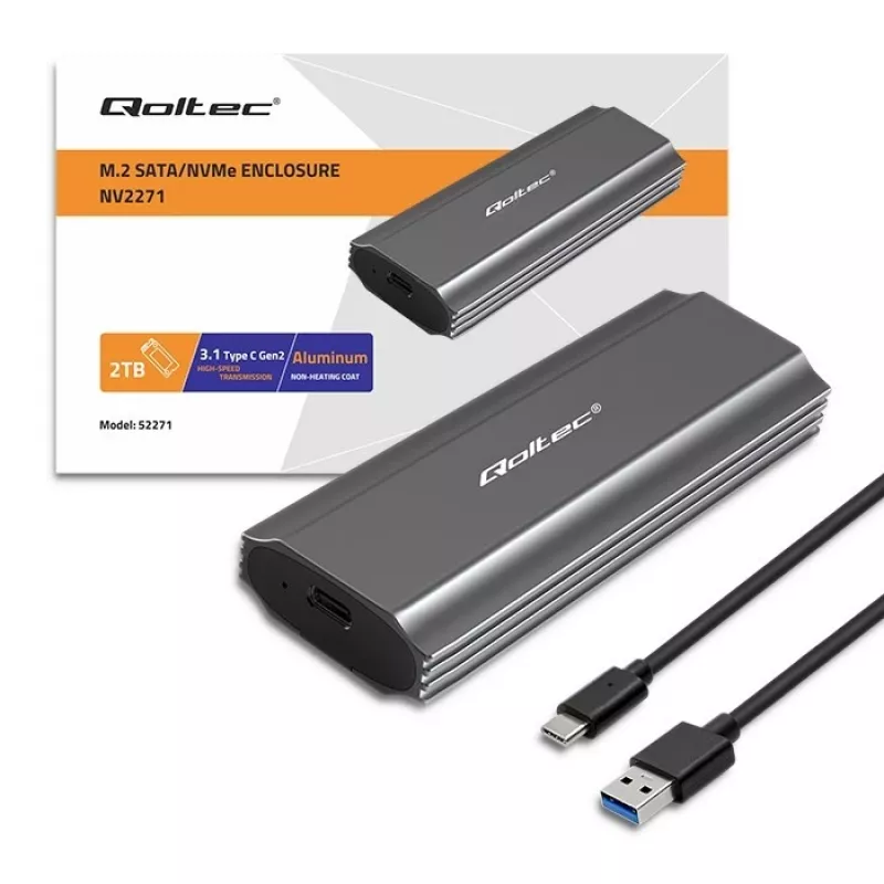 Caixa | compartimento NV2271 para disco M.2 SSD | SATA | NVMe | USB-C | 2TB