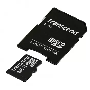 Cartão de memória flash Transcend 4GB MicroSDHC Class 10 com adaptador