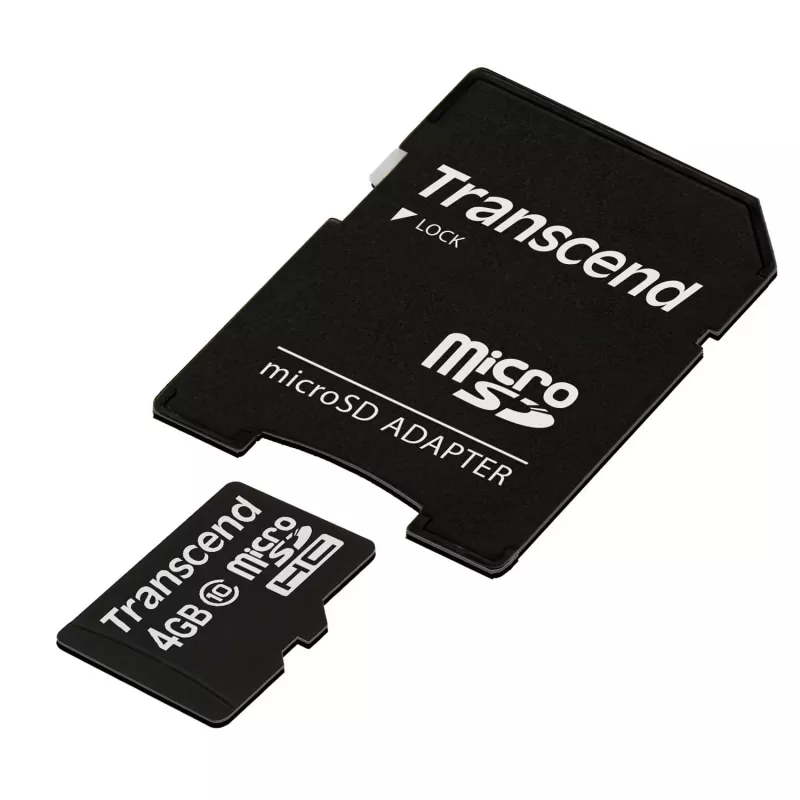 Cartão de memória flash Transcend 4GB MicroSDHC Class 10 com adaptador
