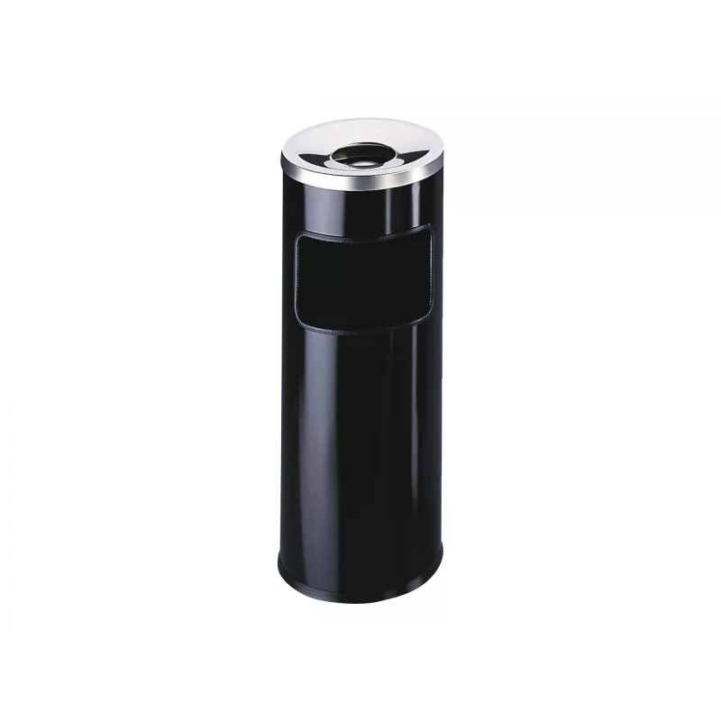 Balde do lixo redondo em metal preto robusto 3332