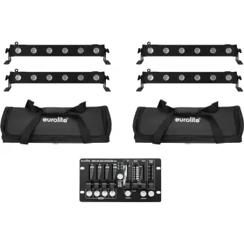 Conjunto de barras LED EUROLITE 4x LED BAR-6 QCL RGBW com 2 soft-bags e controlador