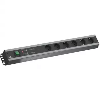 Unidade de distribuição de energia Bachmann 300.012, PDU Basic, 6 saídas AC, 2HE, cabo de 2 m, preto/cinzento