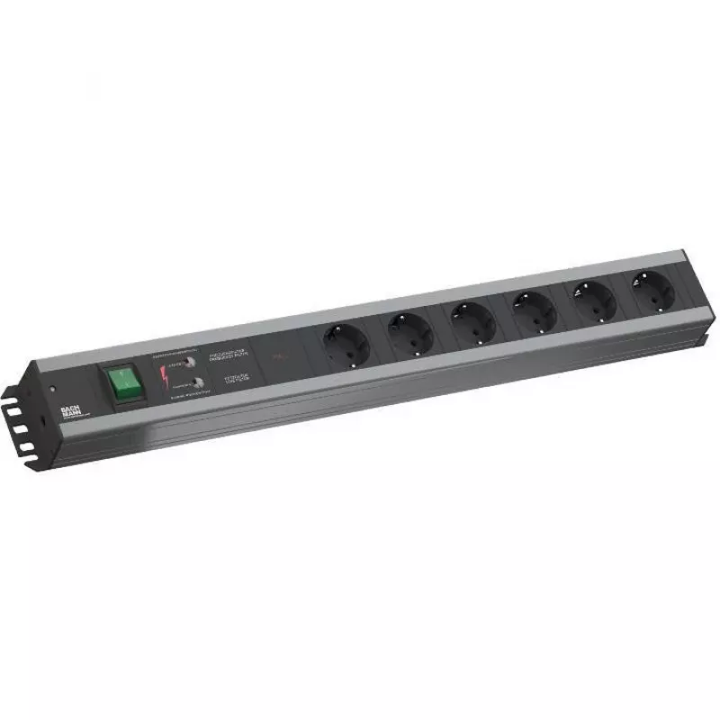 Unidade de distribuição de energia Bachmann 300.012, PDU Basic, 6 saídas AC, 2HE, cabo de 2 m, preto/cinzento