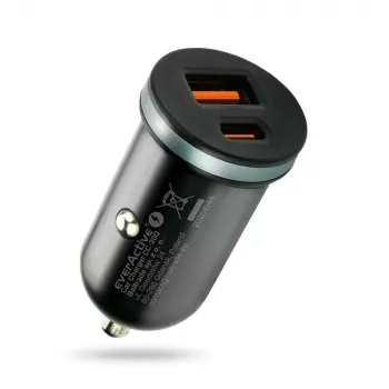 Carregador de automóvel everActive CC-30Q QC3.0 35W – 1x USB-A, 1x USB-C, carregamento rápido
