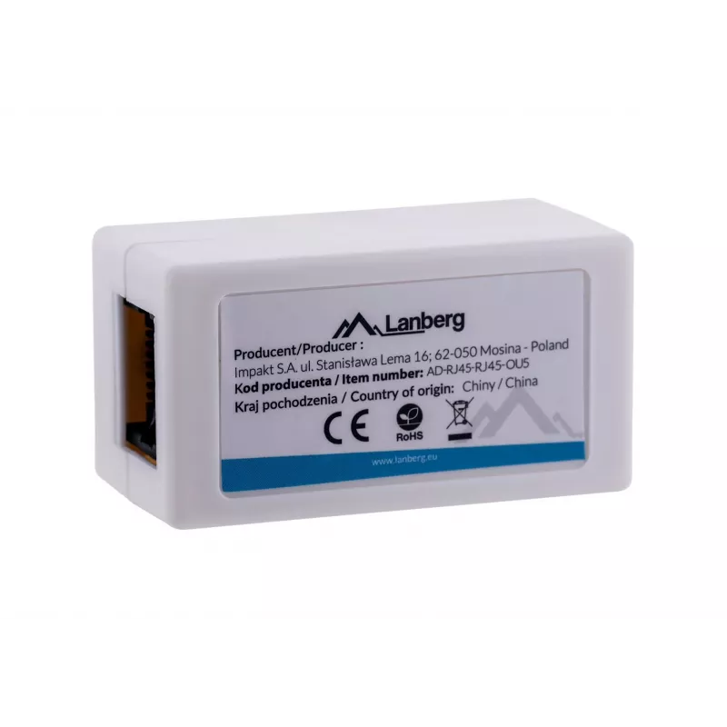Adaptador de mudança de sexo LANBERG RJ-45 para RJ-45, fêmea-fêmea, U/UTP Cat5e, branco