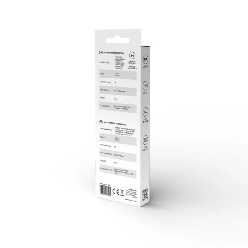 Cabo USB 2.0 SAVIO CL-168, USB A (macho) para USB C (macho), 3 m, branco
