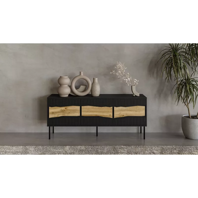 Móvel de TV cama meble INSERTO 3D 143,5x40x61,5 cm preto com LED, tampo em aglomerado