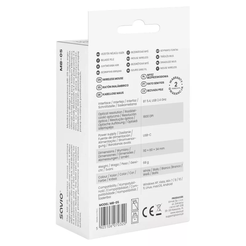 Rato Savio MB-05 universal ambidestro Bluetooth 1600 DPI