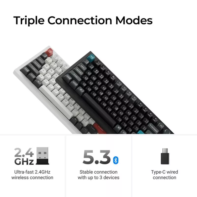 Teclado mecânico 75% Keychron Q1 Ultra 8K – USB + RF sem fios + Bluetooth, RGB, preto