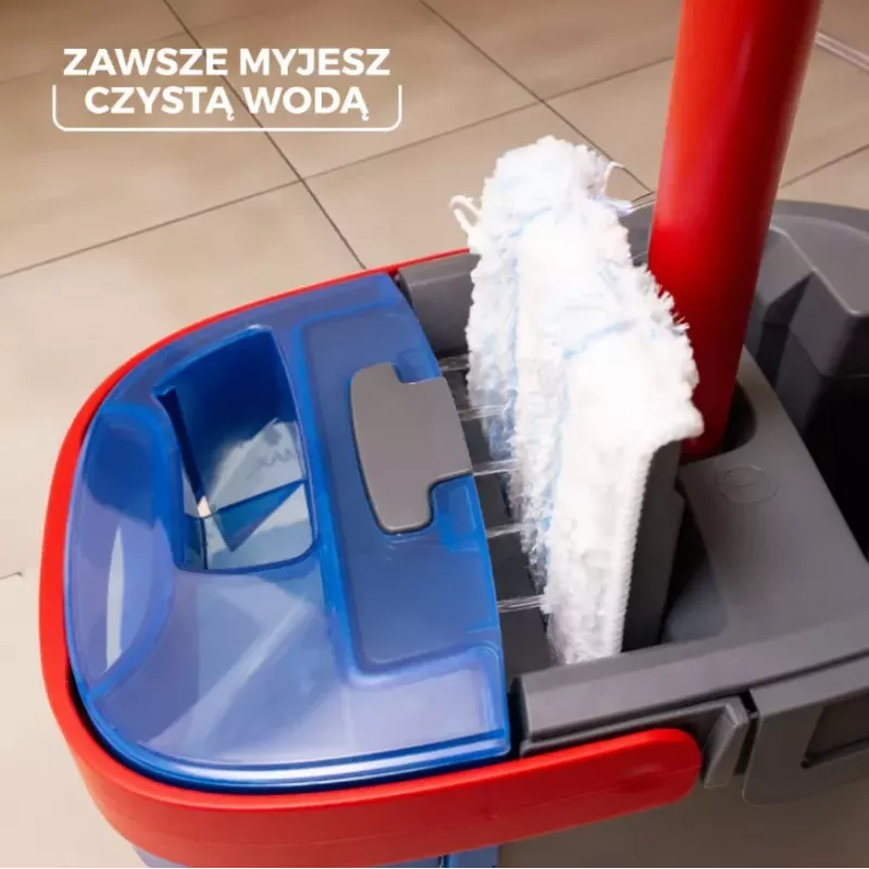 Vileda H2PrO 175775 conjunto de esfregona plana com sistema de dois depósitos, microfibra, preto/vermelho