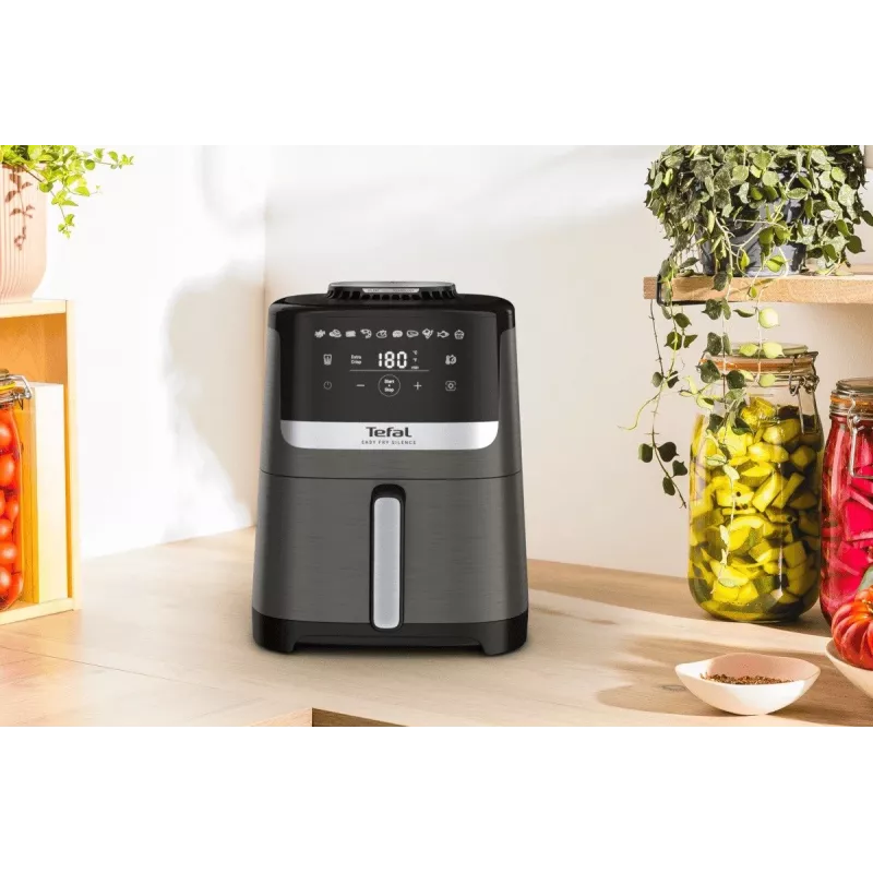 Fritadeira Tefal Easy Fry Silence EY551HE0 Individual 5 L Autónoma Fritadeira de ar quente Preto, Cinzento, Aço inoxidável