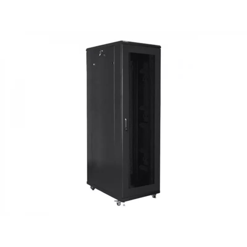 Armário rack Lanberg FF01-8042-23B de chão de 19 polegadas 42U 800x1000 mm, porta de malha perfurada, flat pack, preto